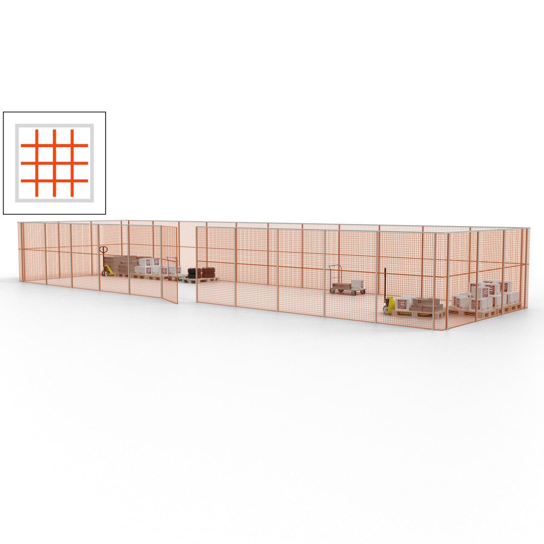 Maschinen Schutzgitter - Hallentrennwand - Sicherheitszaun - Tür - 42 m - 2.200 x 16.900 x 4.900 mm (HxBxT) - enzianblau