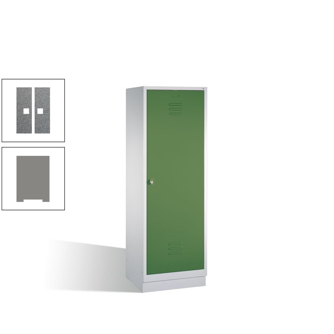 Doppel-Spind mit Großtür, Garderobenschrank mit Sockel, 2 Abteile a 300 mm, Korpus anthrazitgrau, Tür anthrazitgrau, 1.800 x 610 x 500 mm (HxBxT)