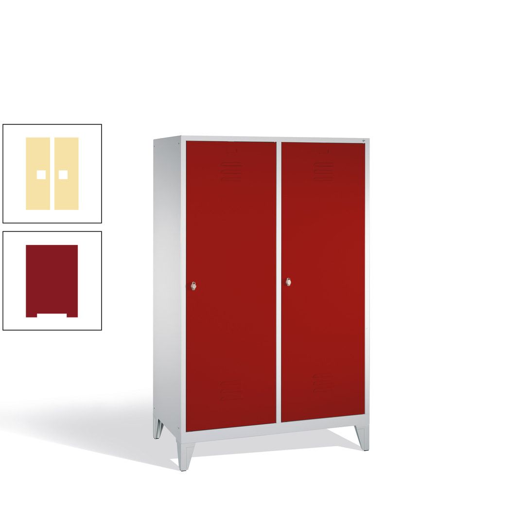 Doppel-Spind mit 2 Großtüren, Garderobenschrank mit Füßen, 4 Abteile a 300 mm, Korpus anthrazitgrau, Tür anthrazitgrau, 1.850 x 1.190 x 500 mm (HxBxT)