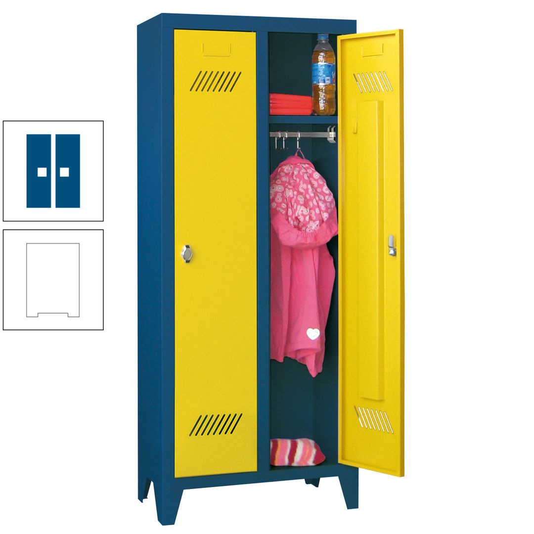 Spindschrank f. Kindergärten - mit Füßen - Höhe 1.300 mm - 2 Abteile a 250 mm - Zylinderschloss - anthrazitgrau