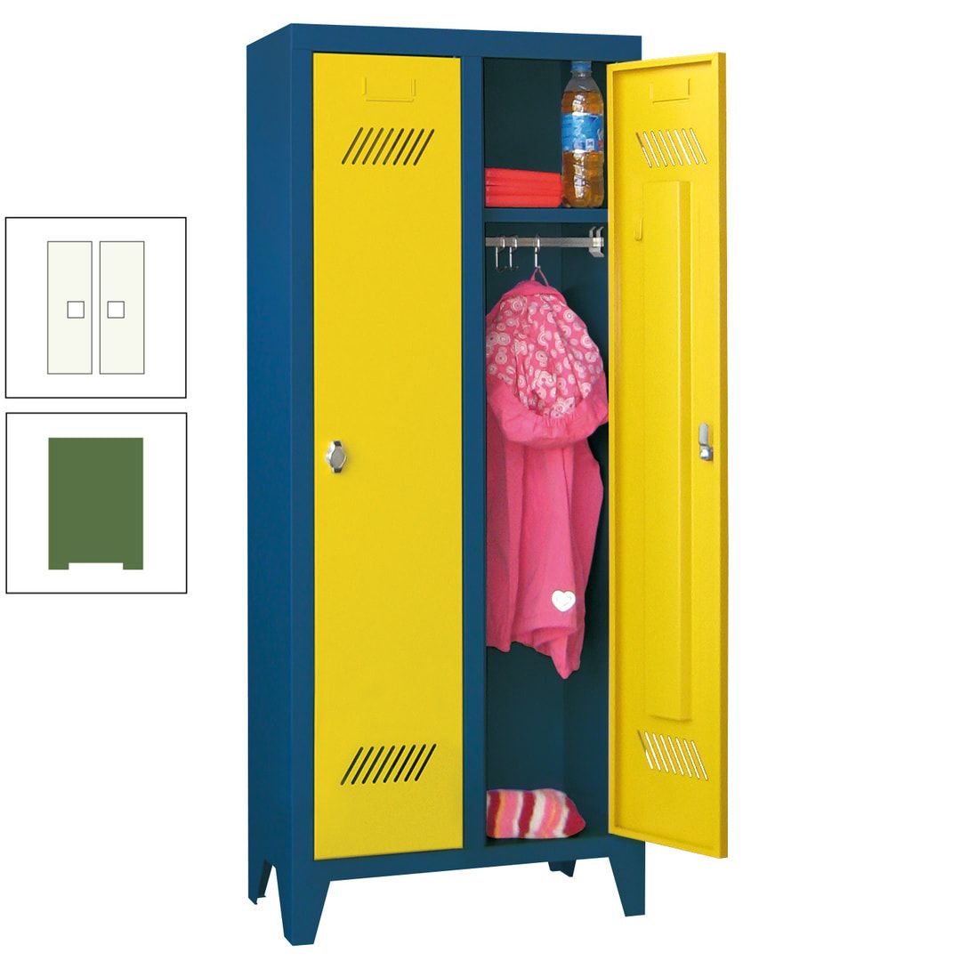 Spindschrank f. Kindergärten - mit Füßen - Höhe 1.300 mm - 2 Abteile a 250 mm - Zylinderschloss - anthrazitgrau