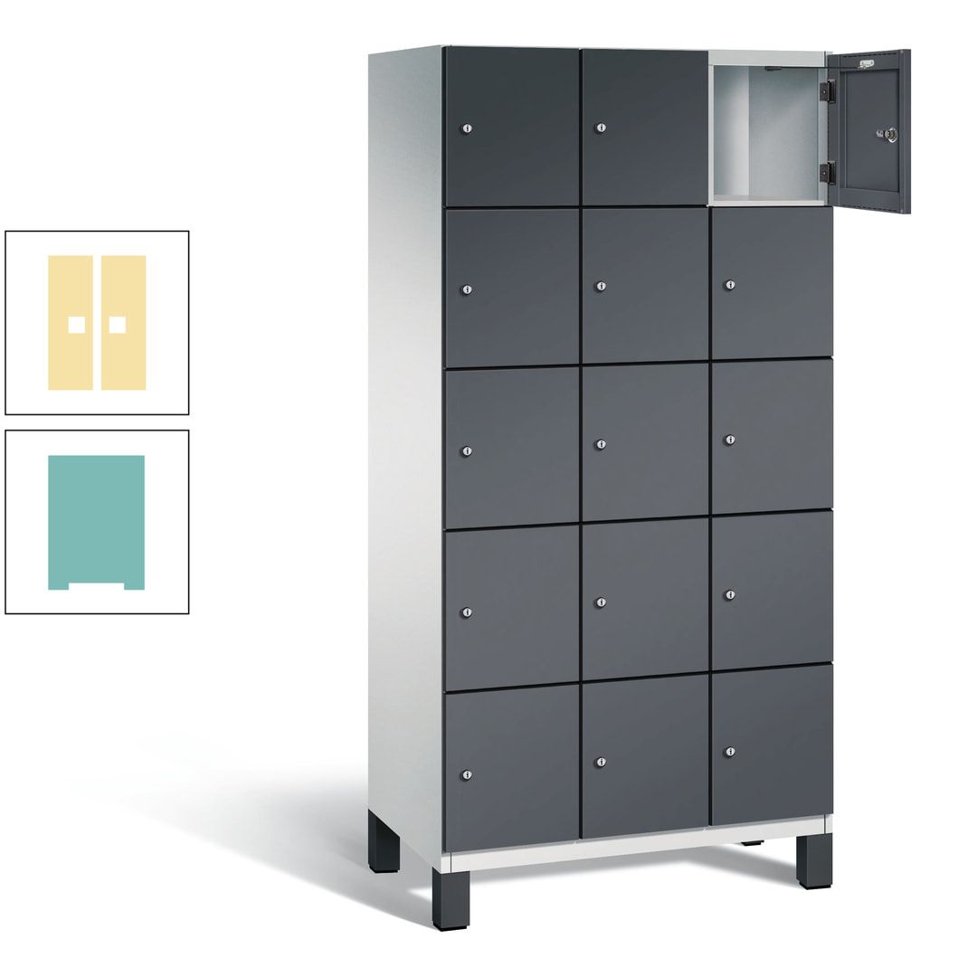 Fächerschrank, Stahlschrank, 15 Fächer, Türöffnungsbegrenzer, Füße, 1.980 x 900 x 525 mm (HxBxT), Korpus anthrazitgrau, Front anthrazitgrau