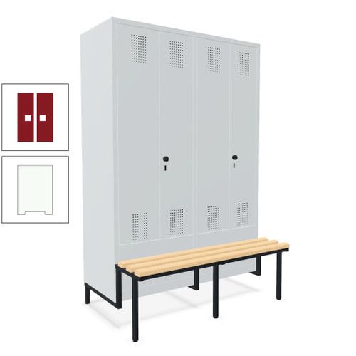 Doppel-Spind, Garderobenschrank, Buche Sitzbank integriert, 4 Abteile 300 mm, Korpus anthrazitgrau, Tür anthrazitgrau, 1.850 x 1.200 x 815 mm (HxBxT)