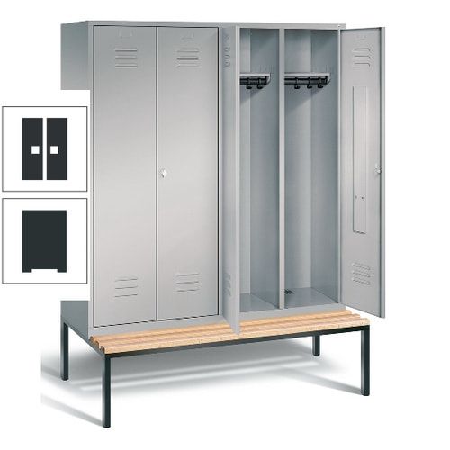 Doppel-Spindschrank, Buche Sitzbank untergebaut, 4 Abteile a 400 mm, Korpus lichtgrau, Tür anthrazitgrau, 2.090 x 1.590 x 815 mm (HxBxT)