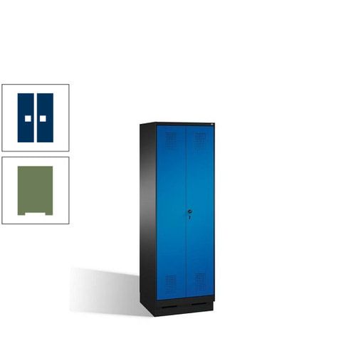 Doppel-Spind, Doppeltüren, Garderobenschrank mit Sockel, 2 Abteile a 300 mm, Korpus anthrazitgrau, Tür anthrazitgrau, 1.800 x 600 x 500 mm (HxBxT)