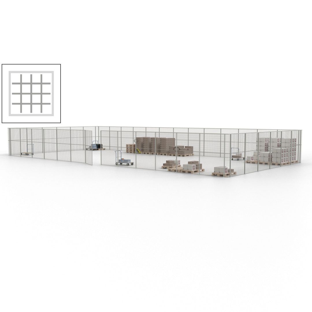Maschinen Schutzgitter - Hallentrennwand - Sicherheitszaun - Tür - 57 m - 2.200 x 19.900 x 9.400 mm (HxBxT) - enzianblau