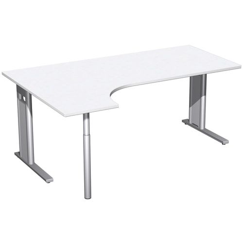Eckschreibtisch, Ecke links, Füße einseitig verkürzt, C-Fuß Pro, 720 x 1.600 x 1.200 mm (HxBxT), Gestell silber, Dekor Ahorn
