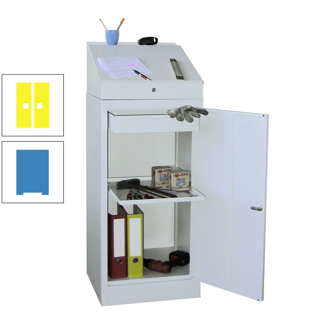 Stehpult mit Schrank - Vollblechtür - Zylinderschloss - 1 Einlegeboden, 1 Schublade - 1.270x500x500 mm (HxBxT) - anthrazitgrau