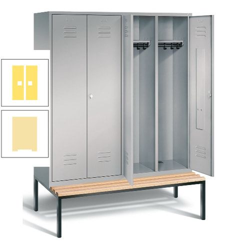 Doppel-Spindschrank, Buche Sitzbank untergebaut, 4 Abteile a 400 mm, Korpus lichtgrau, Tür anthrazitgrau, 2.090 x 1.590 x 815 mm (HxBxT)