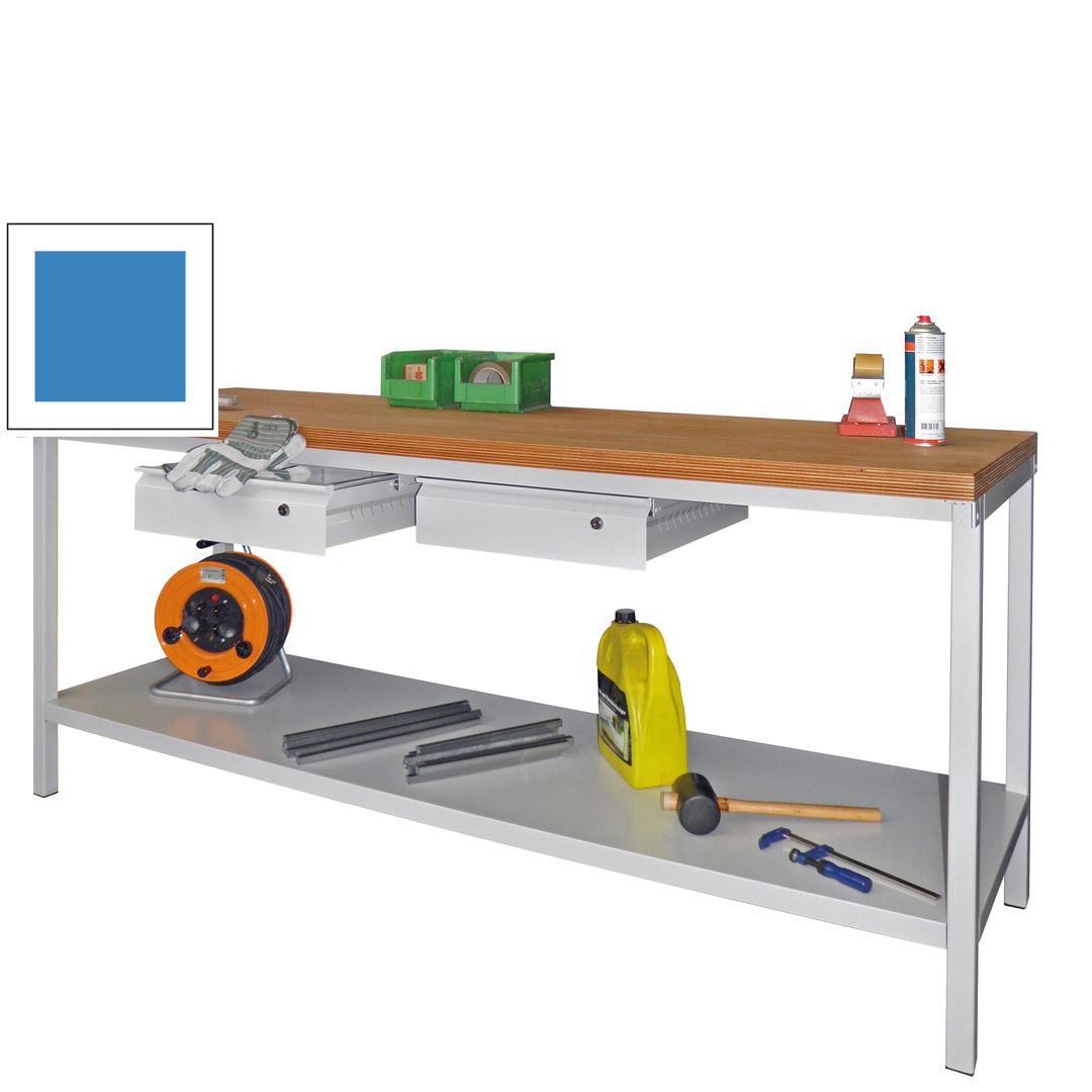 Werkbank mit Ablageboden - 2 Schubladen - 900 x 2.000 x 700 mm (HxBxT) - anthrazitgrau