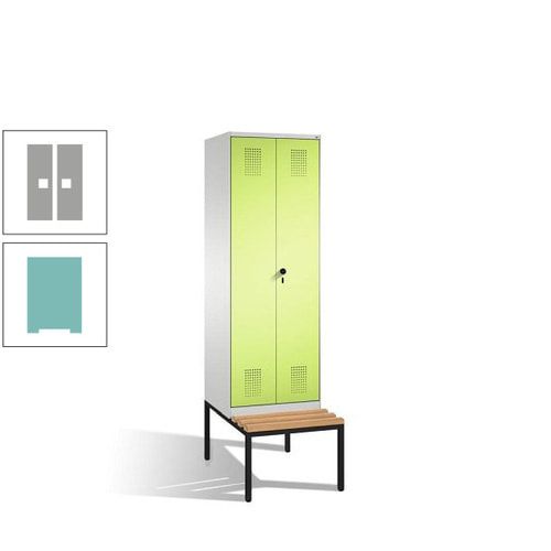 Doppel-Spind, Garderobenschrank, Buche Sitzbank untergebaut, 2 Abteile a 300 mm, Korpus anthrazitgrau, Tür anthrazitgrau, 2.090 x 600 x 815 mm (HxBxT)