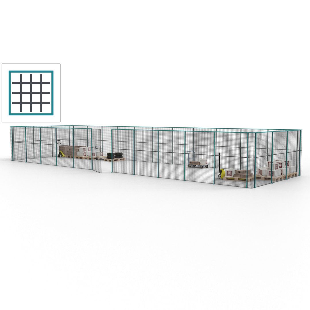 Maschinen Schutzgitter - Hallentrennwand - Sicherheitszaun - Tür - 42 m - 2.200 x 16.900 x 4.900 mm (HxBxT) - enzianblau