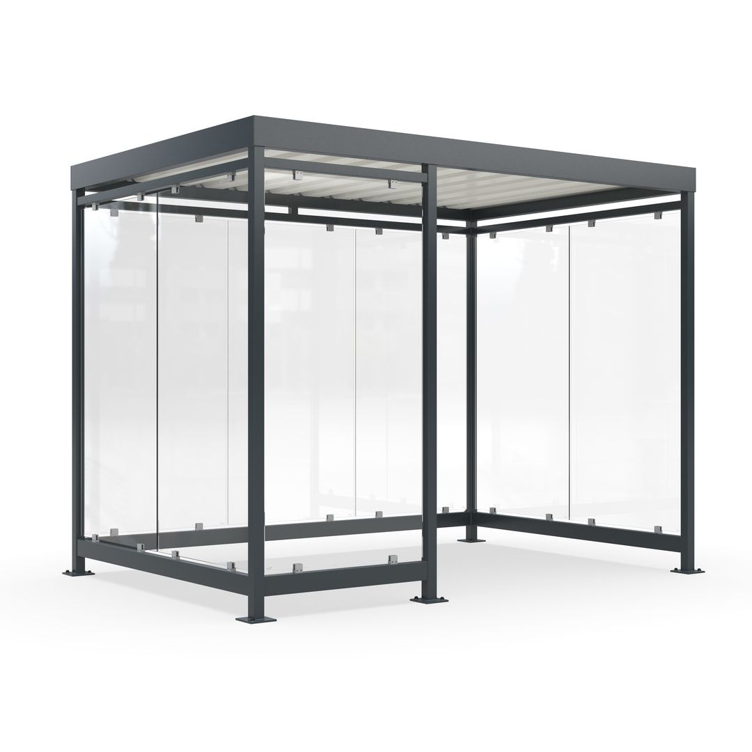 Raucherunterstand, Bushaltestelle, 9-10 Personen, 8 Wände, 2.510 x 3.180 x 2.165 mm (HxBxT), Farbe reinweiß