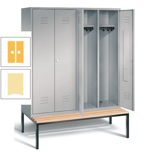 Doppel-Spindschrank, Buche Sitzbank untergebaut, 4 Abteile a 400 mm, Korpus lichtgrau, Tür anthrazitgrau, 2.090 x 1.590 x 815 mm (HxBxT)