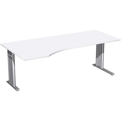 Eckschreibtisch, Ecke links, Füße einseitig verkürzt, C-Fuß Pro, 720 x 1.600 x 1.000 mm (HxBxT), Gestell silber, Dekor Ahorn