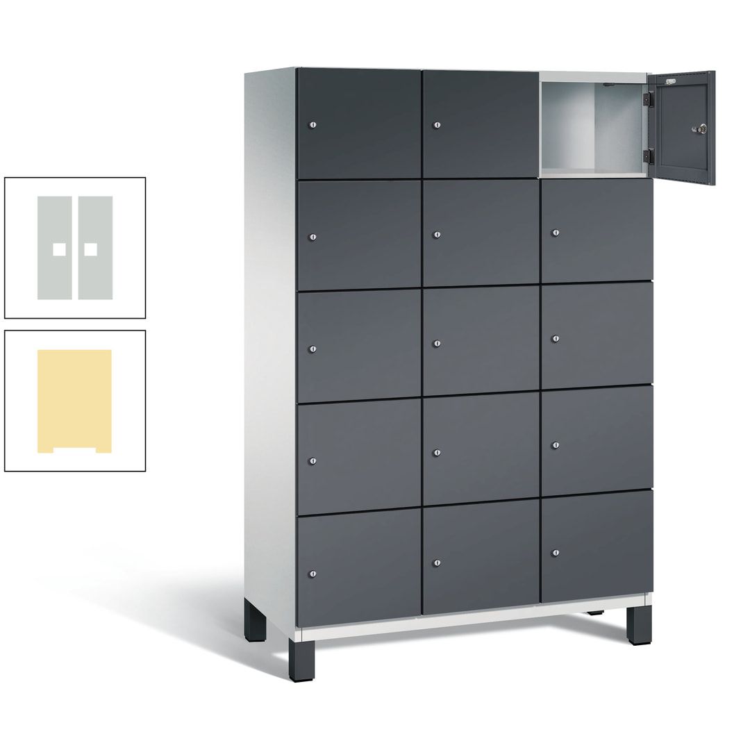 Fächerschrank, Stahlschrank, 15 Fächer, Türöffnungsbegrenzer, Füße, 1.980 x 1.200 x 525 mm (HxBxT), Korpus anthrazitgrau, Front anthrazitgrau