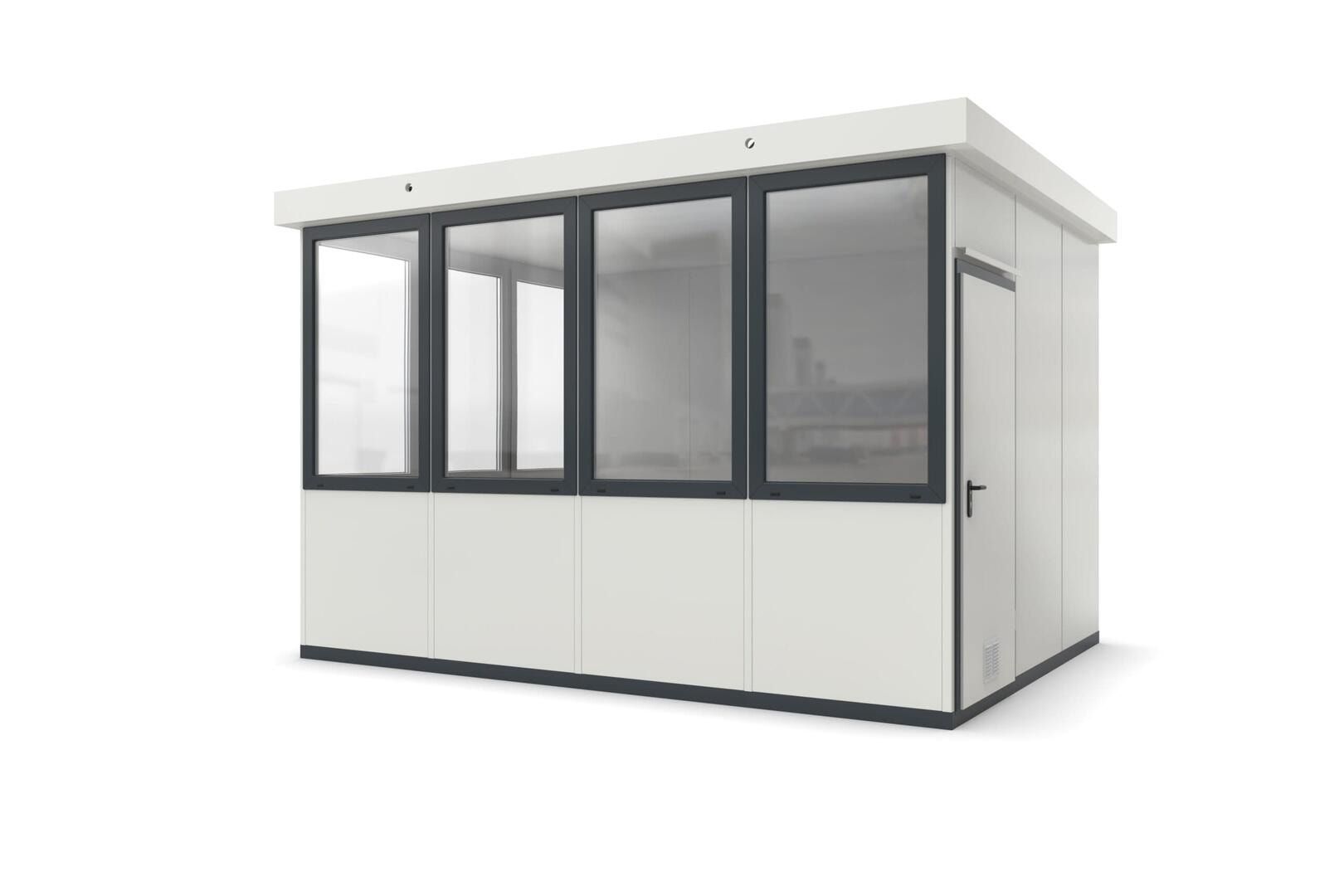 Bürocontainer, Pförtnerhäuschen, Kassenhaus, Anmeldung, mobil, für Außen, 2.800 x 4.045 x 3.045 mm (HxBxT), 12,31 qm, Inklusive Fußboden