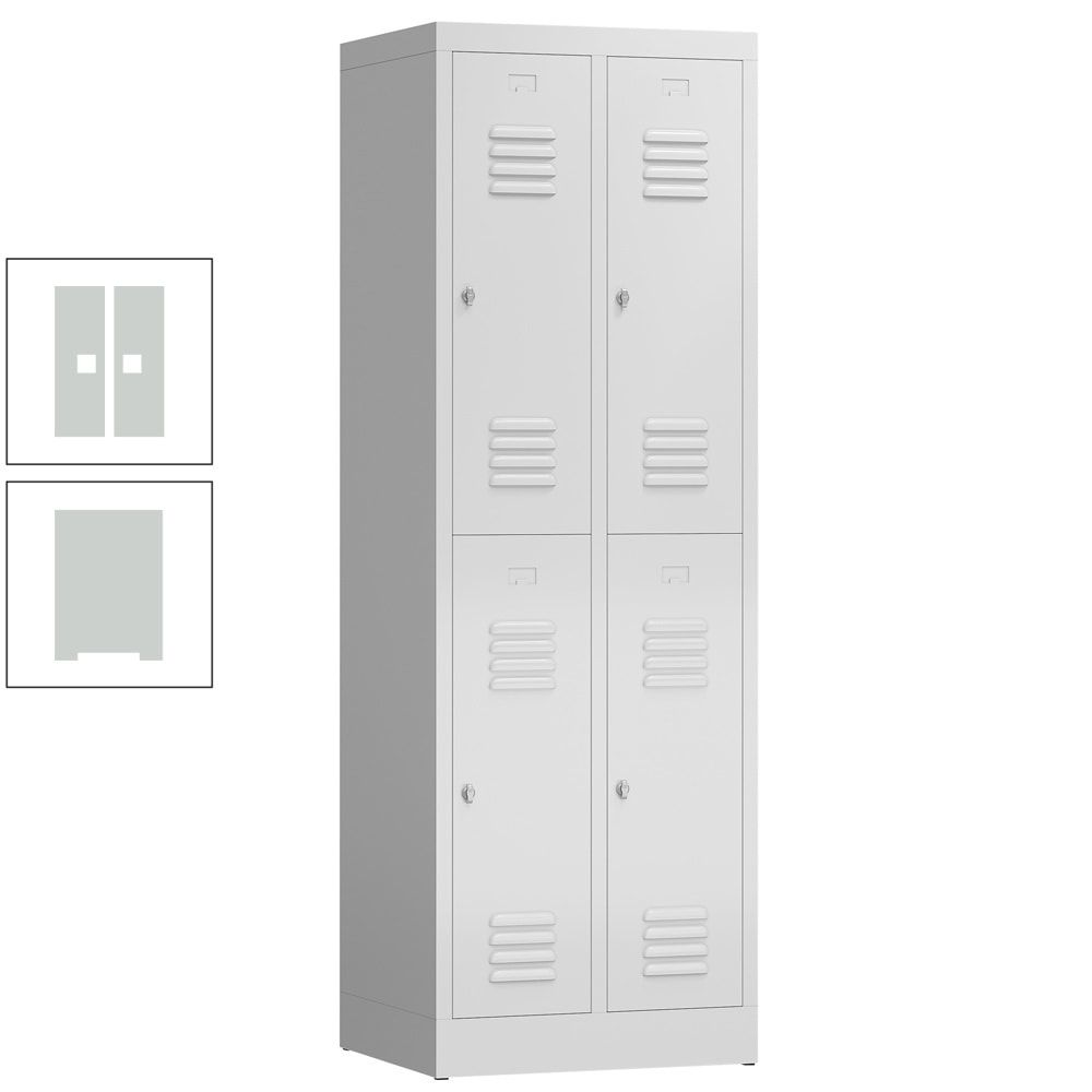 Garderobenschrank, Doppelstockspind, 2 Abteil, 4 Fächer, 1.800 x 590 x 500 mm (HxBxT), Stahl, Drehriegel, Korpus: lichtgrau, Front: anthrazitgrau