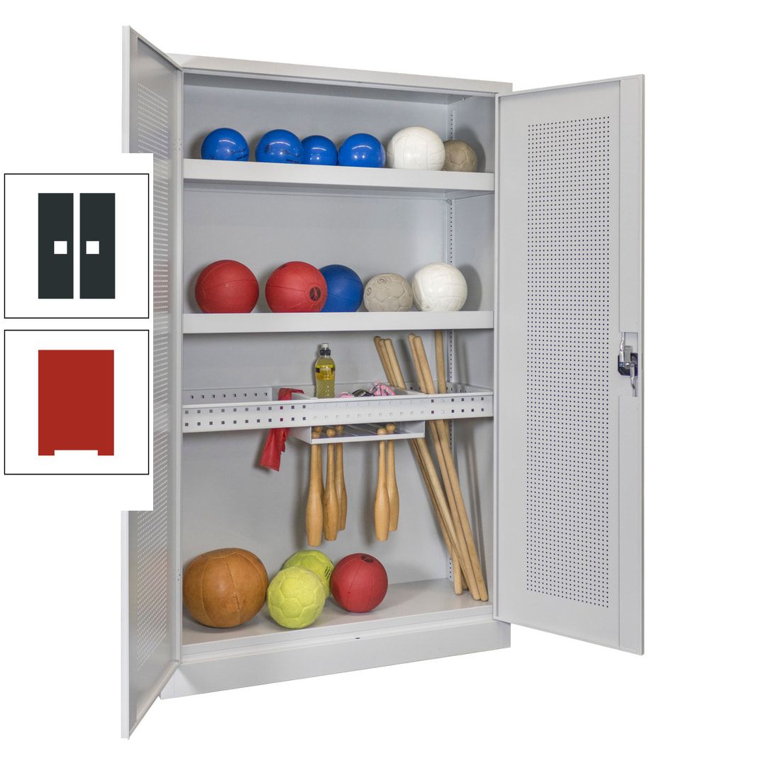 Sportschrank - Lochfeldtüren - Variante 2 - 1.950x1.200x500 mm (HxBxT) - anthrazitgrau