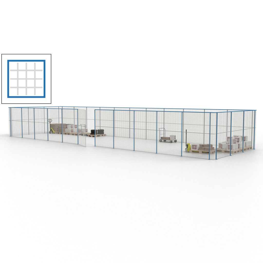 Maschinen Schutzgitter - Hallentrennwand - Sicherheitszaun - Tür - 42 m - 2.200 x 16.900 x 4.900 mm (HxBxT) - enzianblau