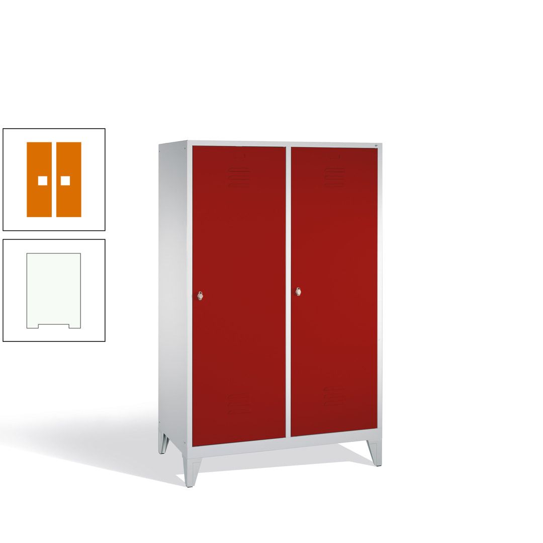 Doppel-Spind mit 2 Großtüren, Garderobenschrank mit Füßen, 4 Abteile a 300 mm, Korpus anthrazitgrau, Tür anthrazitgrau, 1.850 x 1.190 x 500 mm (HxBxT)