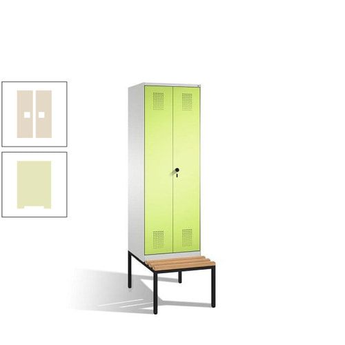 Doppel-Spind, Garderobenschrank, Buche Sitzbank untergebaut, 2 Abteile a 300 mm, Korpus anthrazitgrau, Tür anthrazitgrau, 2.090 x 600 x 815 mm (HxBxT)