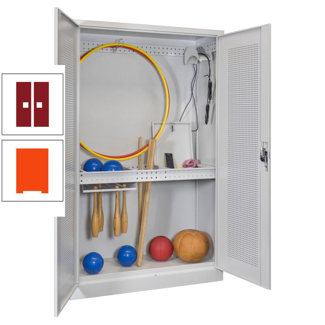 Sportschrank - Lochfeldtüren - Variante 1 - 1.950x1.200x500 mm (HxBxT) - anthrazitgrau