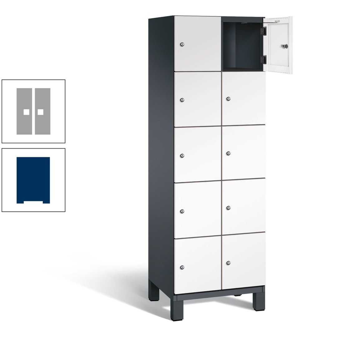 Fächerschrank, Stahlschrank, 10 Fächer, Türöffnungsbegrenzer, Füße, 1.980 x 600 x 525 mm (HxBxT), Korpus anthrazitgrau, Front anthrazitgrau