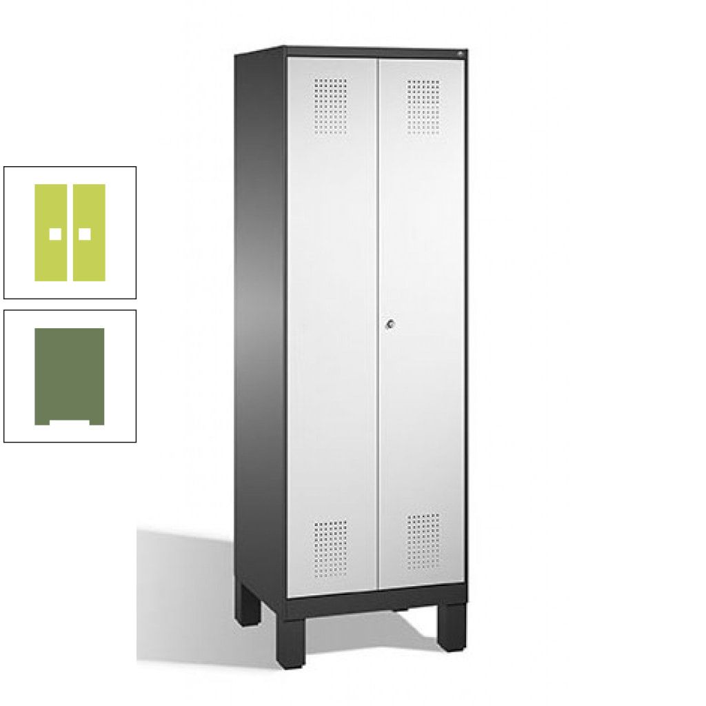 Doppel-Spind, Doppeltüren, Garderobenschrank mit Füßen, 2 Abteile a 300 mm, Korpus anthrazitgrau, Tür anthrazitgrau, 1.850 x 600 x 500 mm (HxBxT)