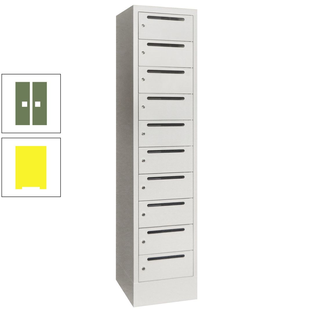 Postverteilerschrank, Schließfachschrank, 1 Abteil a 400 mm, 10 Fächer, 1.850 x 400 x 500 mm (HxBxT), Korpus anthrazitgrau, Front anthrazitgrau