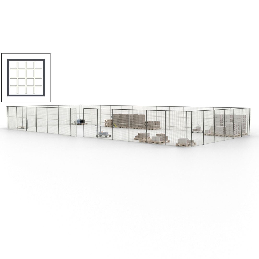 Maschinen Schutzgitter - Hallentrennwand - Sicherheitszaun - Tür - 57 m - 2.200 x 19.900 x 9.400 mm (HxBxT) - enzianblau