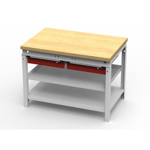 OTTOKIND Werkbank - bündige Arbeitsplatte - 850 x 1.150 x 750 mm (HxBxT) - 2 Schubladen - 2 Ablageböden - lichtgrau