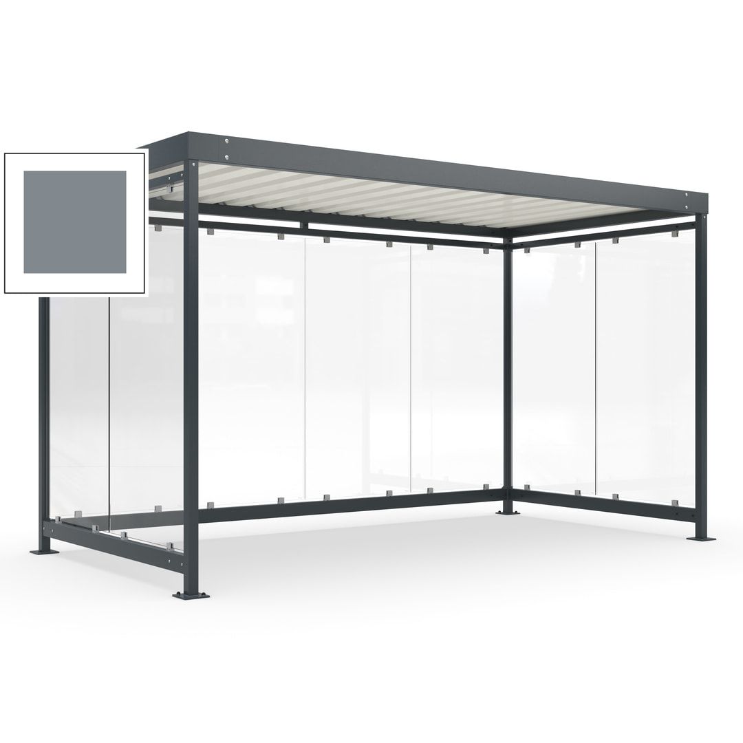 Fahrradunterstand, Fahrgastunterstand, Bushaltestelle, Bausatz, 12-13 Personen, 2.510 x 4.195 x 2.165 mm (HxBxT), 8 Wände, Achatgrau