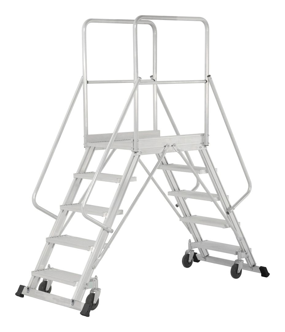 Fahrbare Podestleiter - beidseitig begehbar - Stufenzahl 2 x 3 - Höhe 1.760 mm - Podesttreppe - Rollpodest - Plattformleiter - Hymer