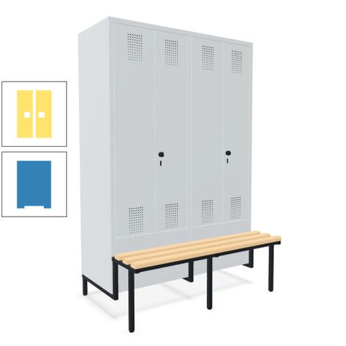 Doppel-Spind, Garderobenschrank, Buche Sitzbank integriert, 4 Abteile 300 mm, Korpus anthrazitgrau, Tür anthrazitgrau, 1.850 x 1.200 x 815 mm (HxBxT)