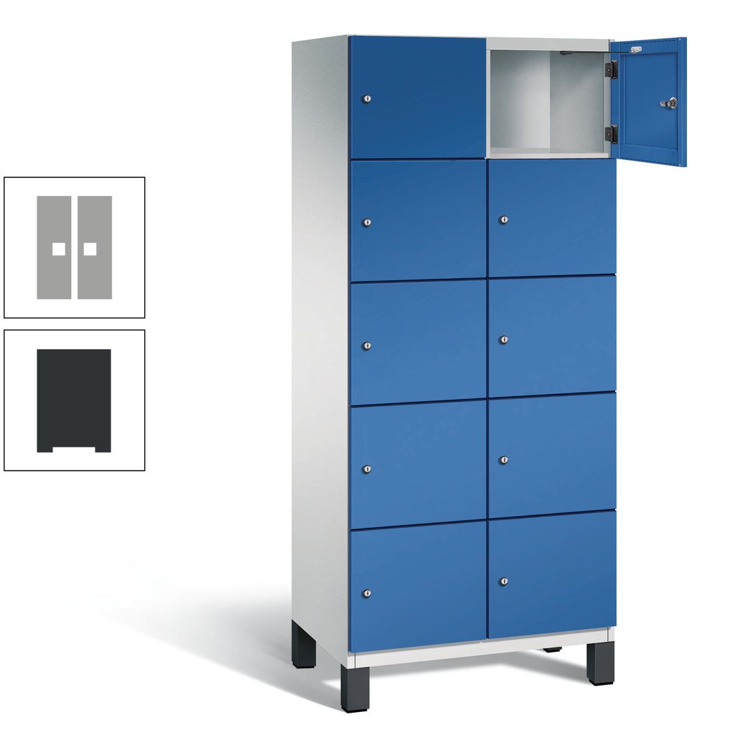 Fächerschrank, Stahlschrank, 10 Fächer, Türöffnungsbegrenzer, Füße, 1.980 x 800 x 525 mm (HxBxT), Korpus anthrazitgrau, Front anthrazitgrau