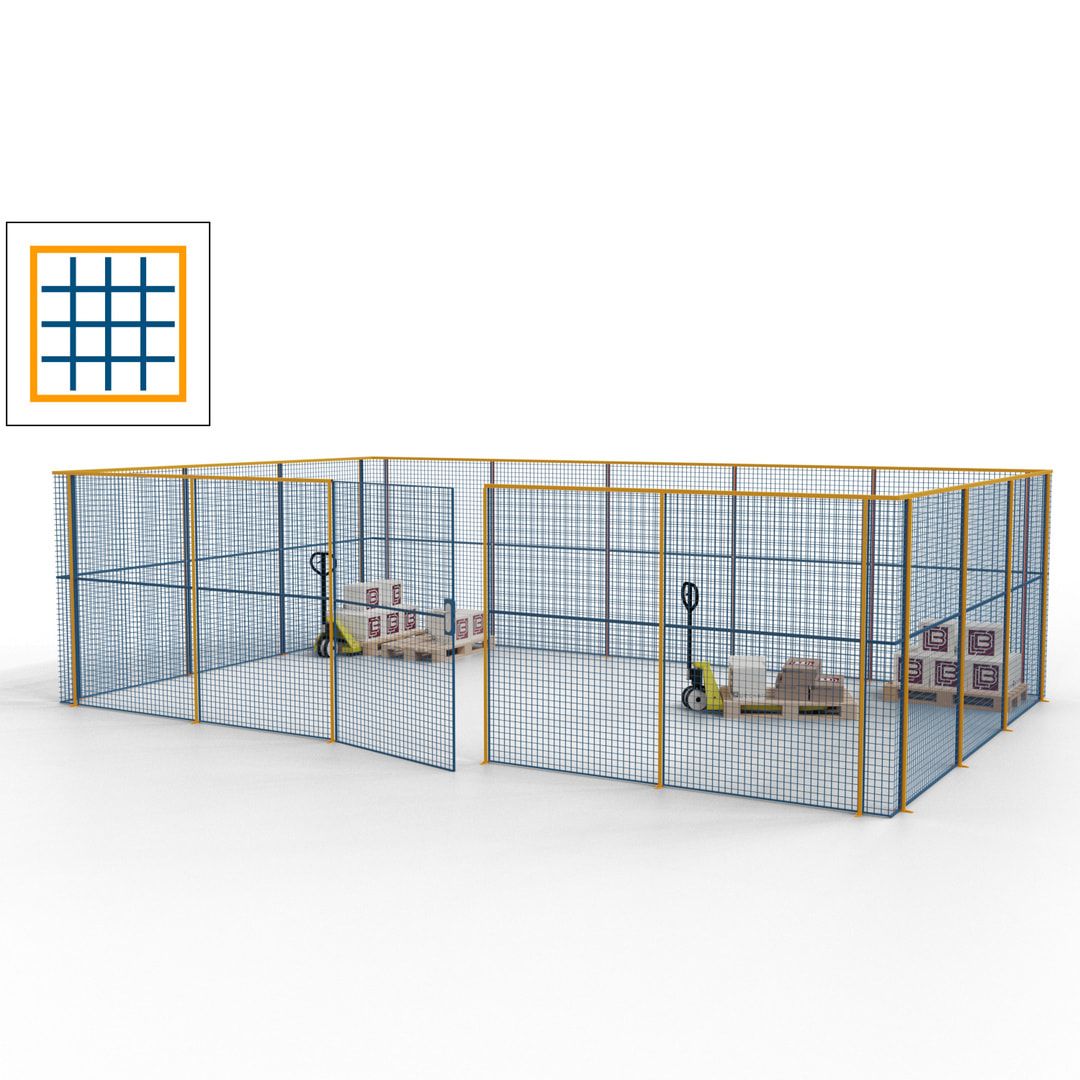 Maschinen Schutzgitter - Hallentrennwand - Sicherheitszaun - Tür - 22 m - 2.200 x 7.900 x 4.900 mm (HxBxT) - enzianblau
