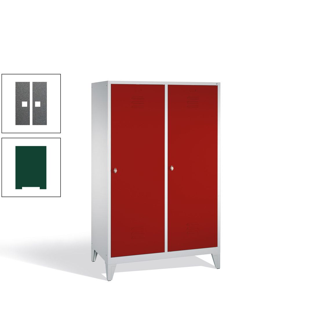 Doppel-Spind mit 2 Großtüren, Garderobenschrank mit Füßen, 4 Abteile a 300 mm, Korpus anthrazitgrau, Tür anthrazitgrau, 1.850 x 1.190 x 500 mm (HxBxT)