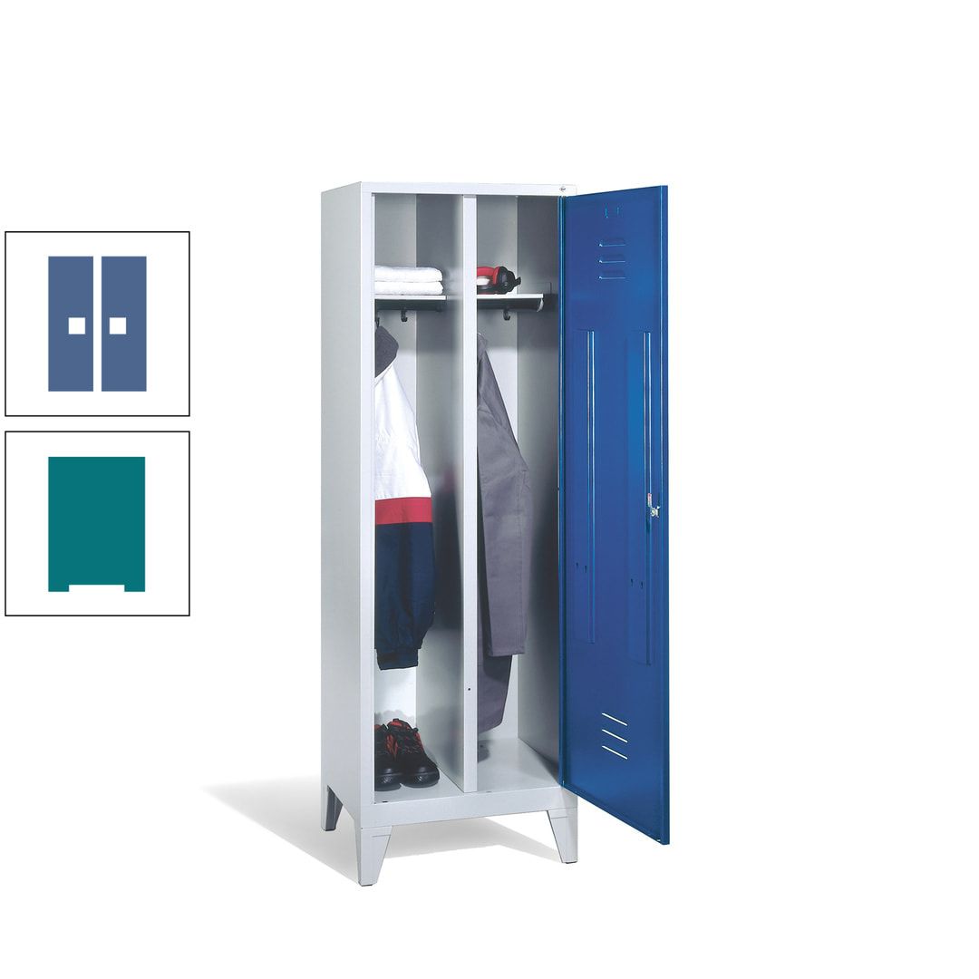 Doppel-Spind mit Großtür, Garderobenschrank mit Füßen, 2 Abteile a 300 mm, Korpus anthrazitgrau, Tür anthrazitgrau, 1.850 x 610 x 500 mm (HxBxT)