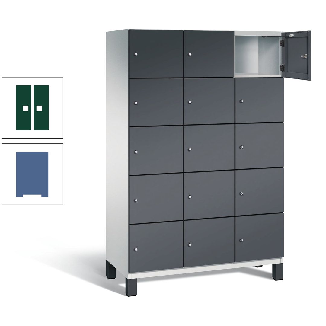 Fächerschrank, Stahlschrank, 15 Fächer, Türöffnungsbegrenzer, Füße, 1.980 x 1.200 x 525 mm (HxBxT), Korpus anthrazitgrau, Front anthrazitgrau