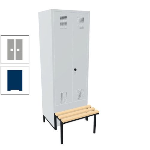 Doppel-Spind, Garderobenschrank, Buche Sitzbank integriert, 2 Abteile a 400 mm, Korpus anthrazitgrau, Tür anthrazitgrau, 1.850 x 800 x 815 mm (HxBxT)