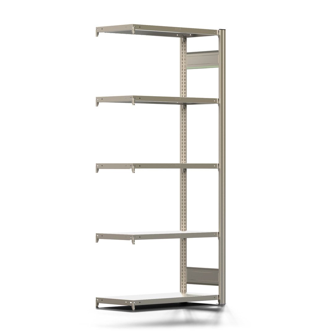 Haushaltsregal mit Tiefenriegel - 150 kg - 2.000 x 875 x 400 mm (HxBxT) - 5 Böden - Anbauregal - Steckregal BERT