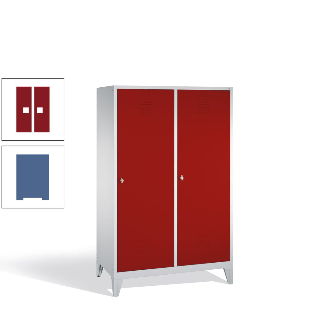 Doppel-Spind mit 2 Großtüren, Garderobenschrank mit Füßen, 4 Abteile a 300 mm, Korpus anthrazitgrau, Tür anthrazitgrau, 1.850 x 1.190 x 500 mm (HxBxT)