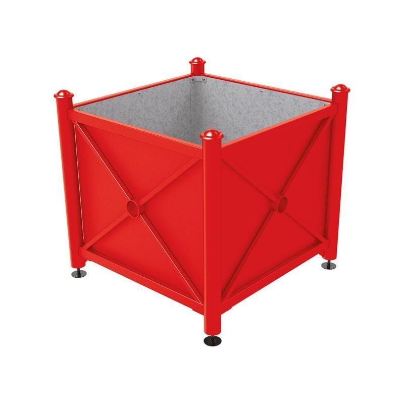 Pflanzbehälter, fvz.Stahl, innen feuerverzinkt, Verladungsgriffe, verstellbare Füße, Kopf Agora, 900 x 1.000 x 1.000 mm (HxBxT), enzianblau