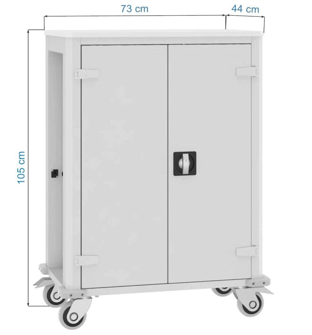 Laptopwagen, Tablettrolley, Stahl, Griffe, USB-Ladung 12V, 32-fach, 1.050 x 730 x 440 mm (HxBxT), Frontfarbe anthrazitgrau, Korpusfarbe anthrazitgrau