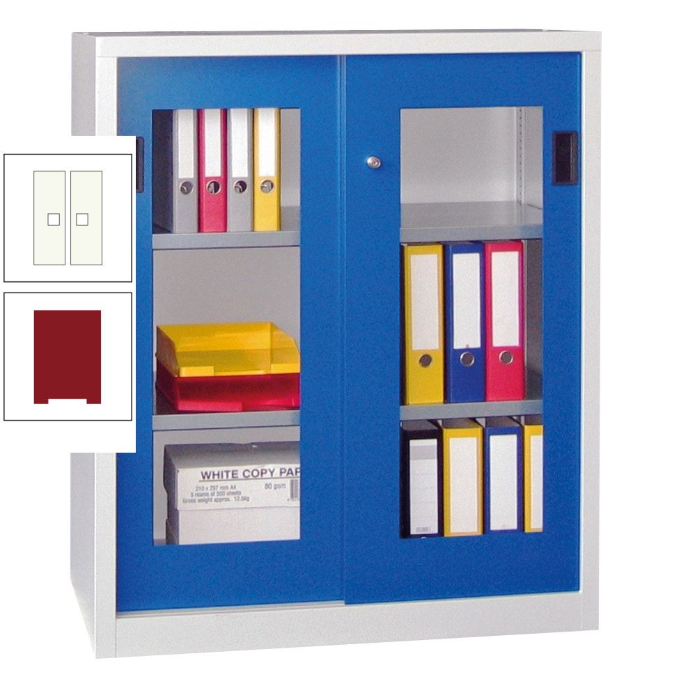 Schiebetürenschrank - Sichtfenstertüren - 1.000x1.000x400 mm (HxBxT) - 2 Böden, gepulvert - Zylinderschloss - anthrazitgrau