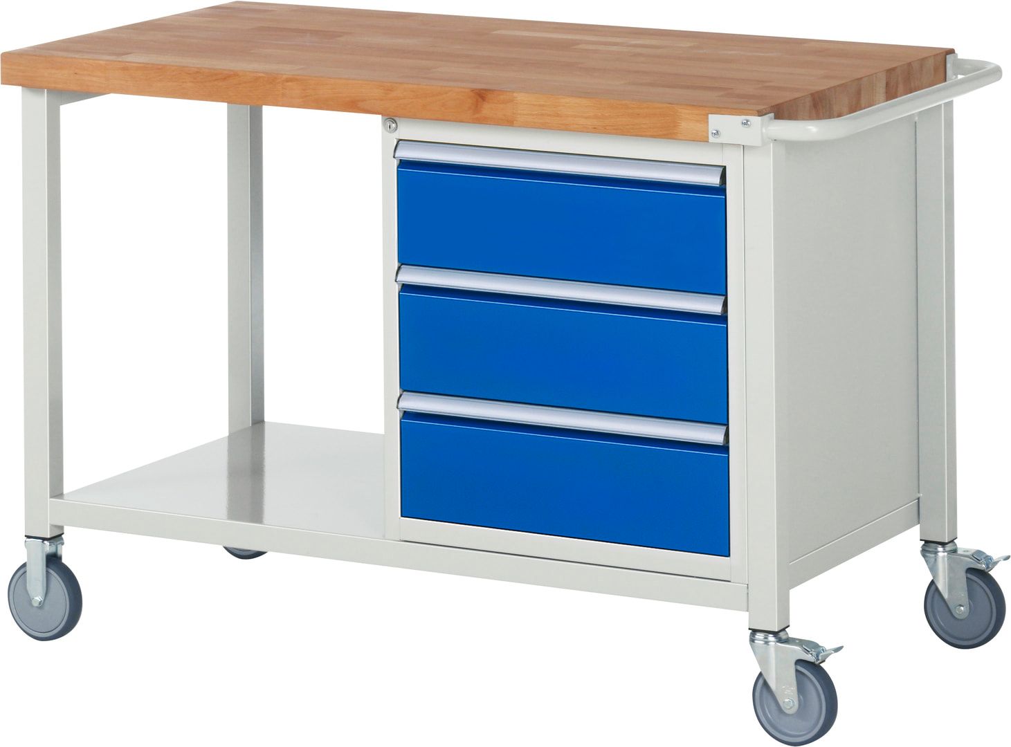 Mobile Werkbank mit 3 Schubladen - Teilauszug - 180:3 - 880 x 1.250 x 700 mm (HxBxT) - Traglast 450 kg - Buche - Anthrazitgrau