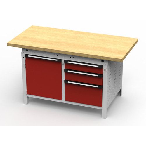 OTTOKIND Werkbank - bündige Arbeitsplatte - 850 x 1.150 x 750 mm (HxBxT) - 3 Schubladen - Schrank - lichtgrau