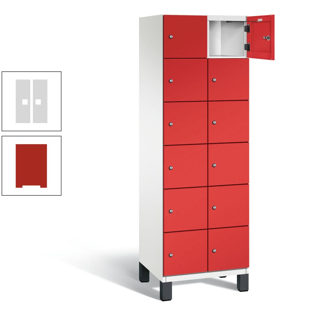 Fächerschrank, Stahlschrank, 12 Fächer, Türöffnungsbegrenzer, Füße, 1.980 x 600 x 525 mm (HxBxT), Korpus anthrazitgrau, Front anthrazitgrau
