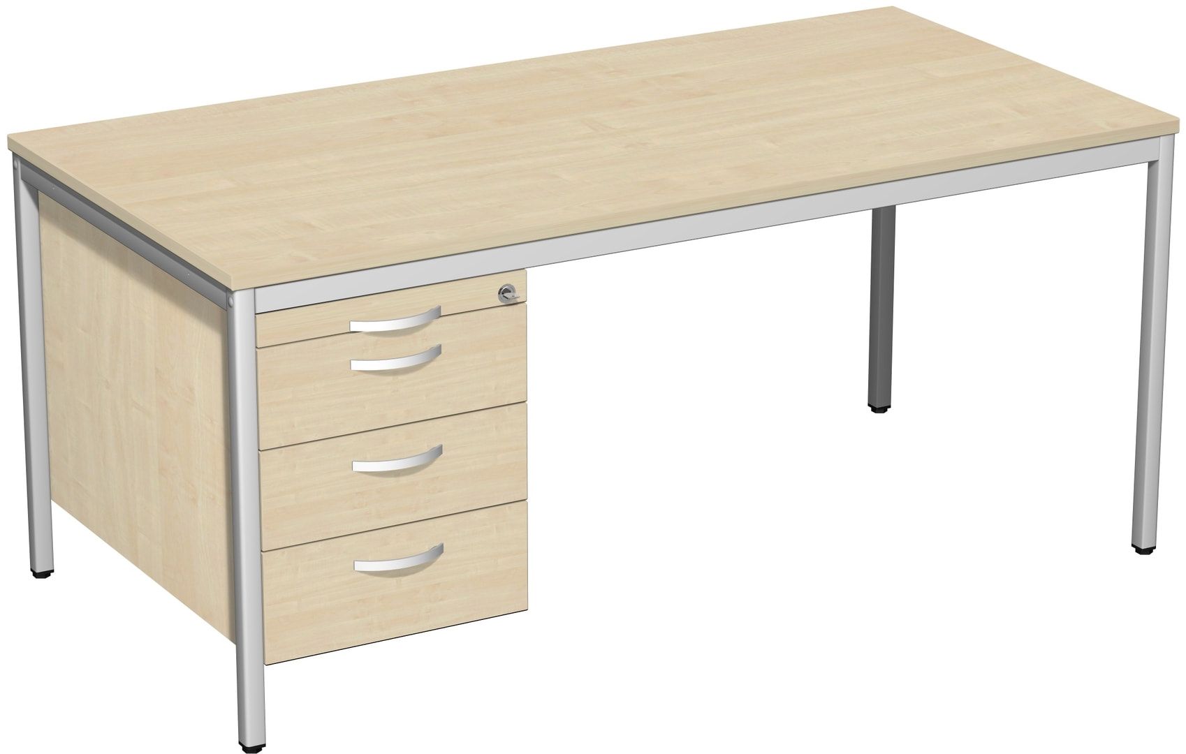 Schreibtisch 4-Fuß Eco - Hängecontainer - 4 Schubfächer - abschließbar - 720 x 1.200 x 800 mm (HxBxT) - Gestell lichtgrau - Ahorn